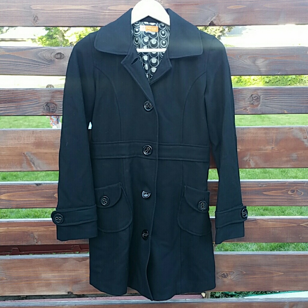 Anthropologie Tulle Wool Pea coat Black Size Small